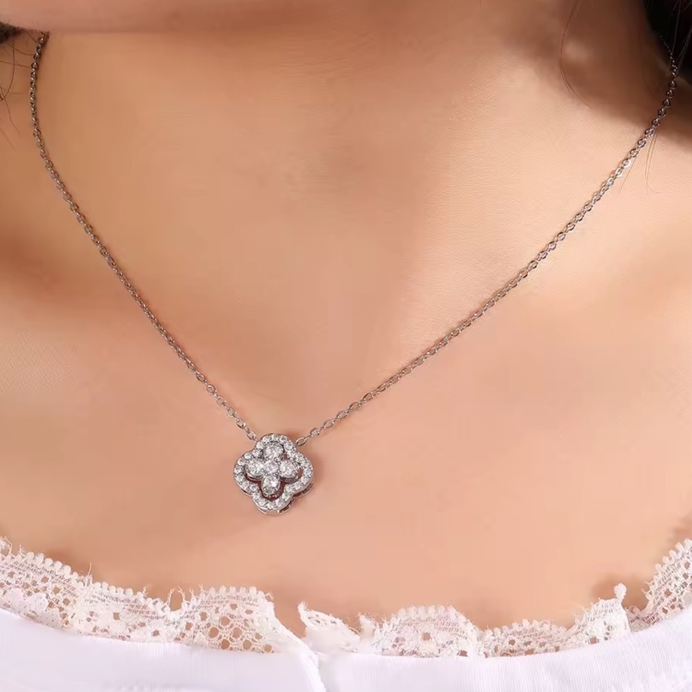 Silver Clover Crystal Pendant Necklace - Picture 7 of 7
